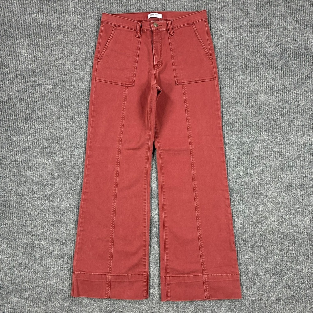 Nine West Womens Wide Leg Jeans Size 10 Red Denim Stretch Mid Rise Casual
